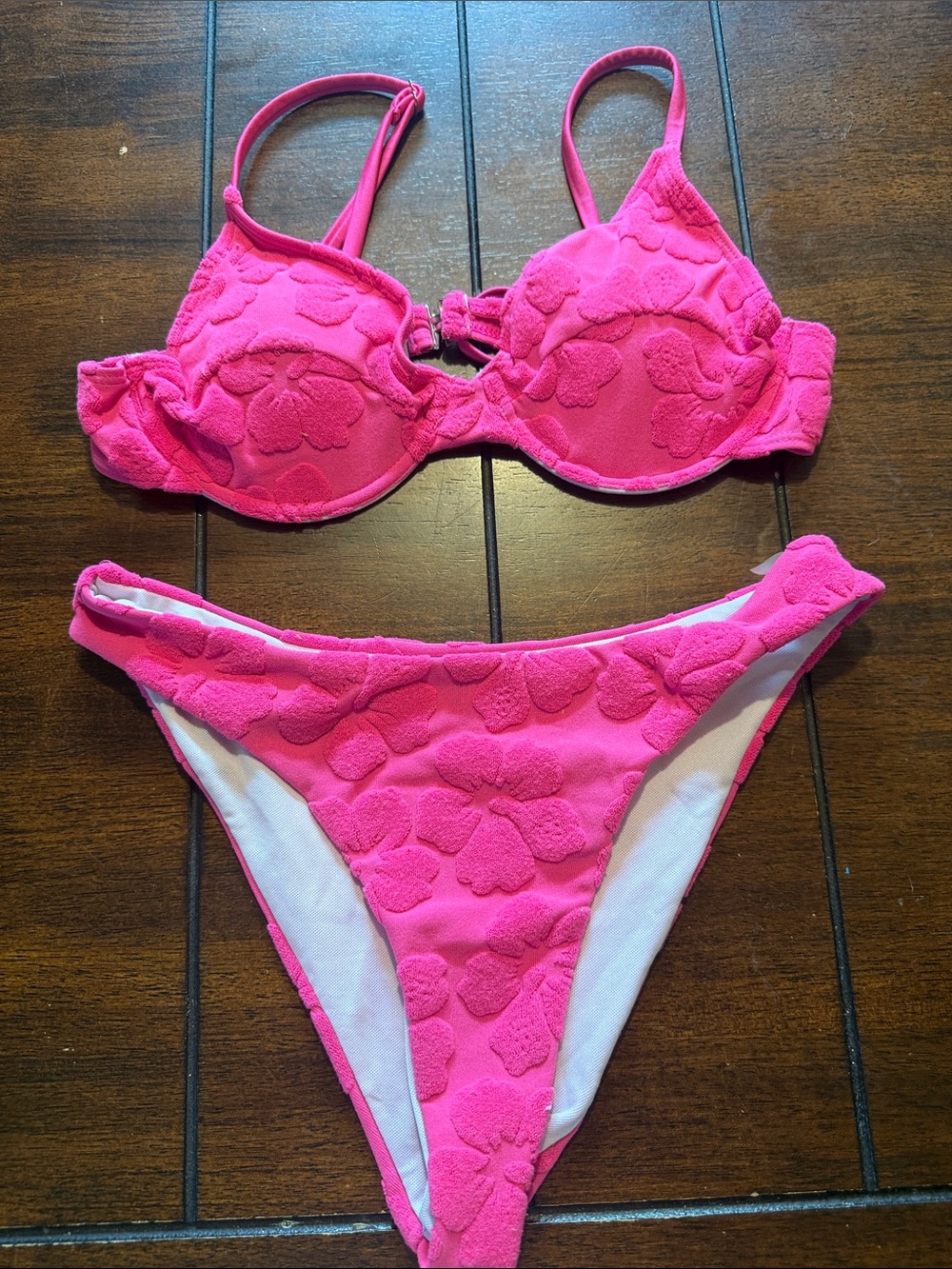 Hot Pink Textured Two-Piece Bikini